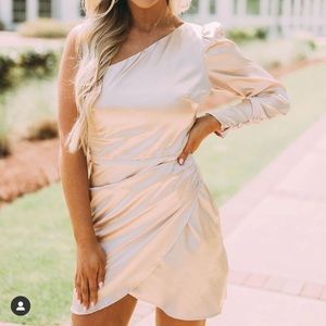 One shoulder champagne dress